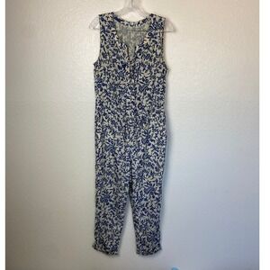 Leifnotes Blue Floral Print Sleeveless Jumpsuit Women Size 10